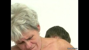 Hairy granny tastes young cock