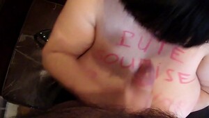 Slave Marie's udders sprayed with cum