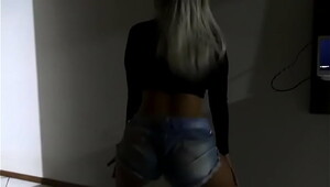 Hot blonde sensualizing in shorts.MP4