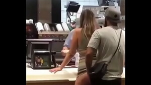 Milky couple having sex in  restaurant