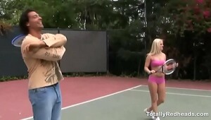 Two hot chicks fuck hard in tennis court