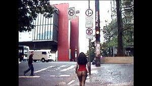 Brunette Showing Pussy and Butt on the Streets of SP