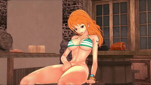 The cute pirate Nami frigs her pussy in a bar - One Piece Hentai.