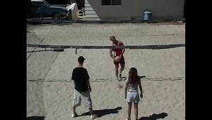 Amateur volleyball players having fun after the game with nasty students Kalani and Velvet Rose under the sun