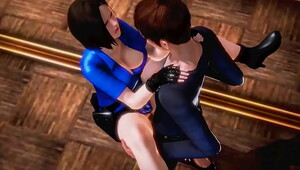 Jill Valentine Resident Evil game doll hentai cosplay having sex with a skinny man in act hentai gameplay flick