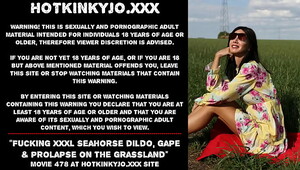 Hotkinkyjo fucking XXXL Seahorse dildo, gape & prolapse on the grassland