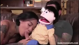 Bizarre sucking puppet dick