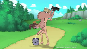 Cartoon dame jerk off and sucks big cock