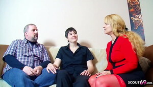 Real old German Couple talk to First Threesome Sex by Big Tits Mature