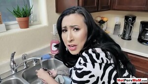 Fucking my busty MILF stepmom while she doing dishes